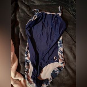 blue tie dye gymnastics leotard